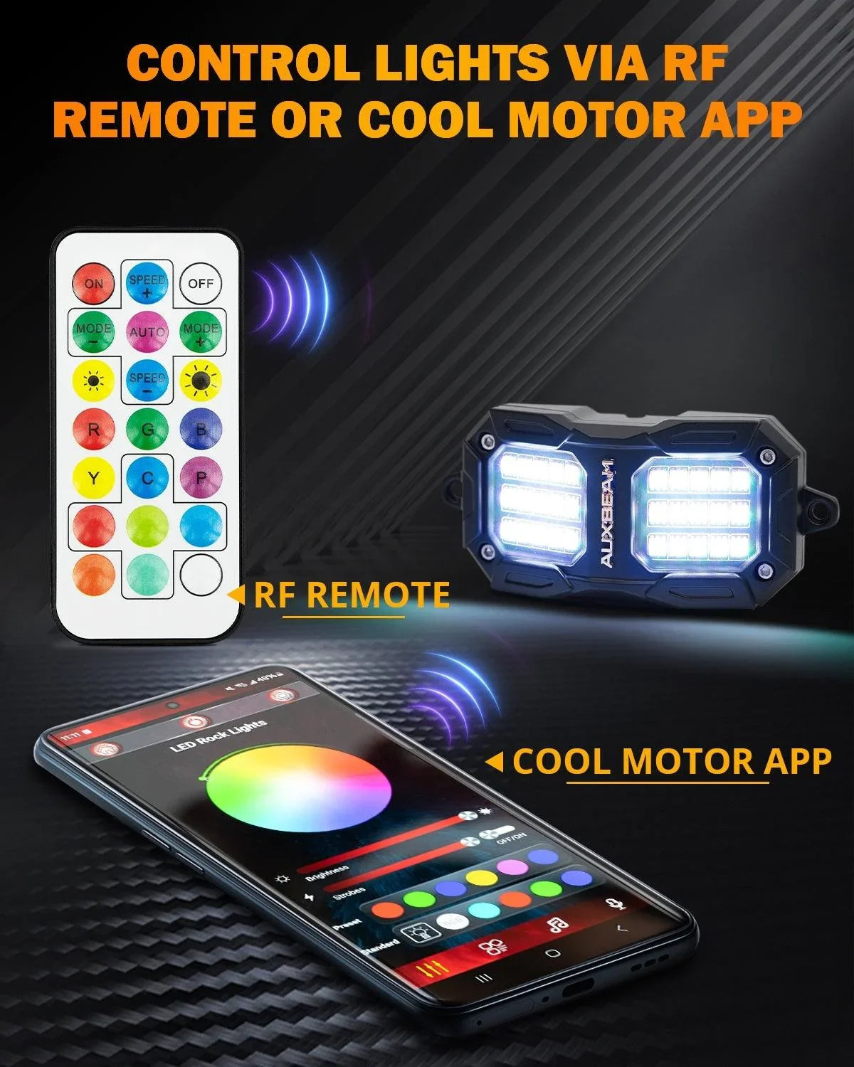 Auxbeam Vibrant Series 4PCS RGB LED Rock Lights Kit Multicolor Neon Underglow