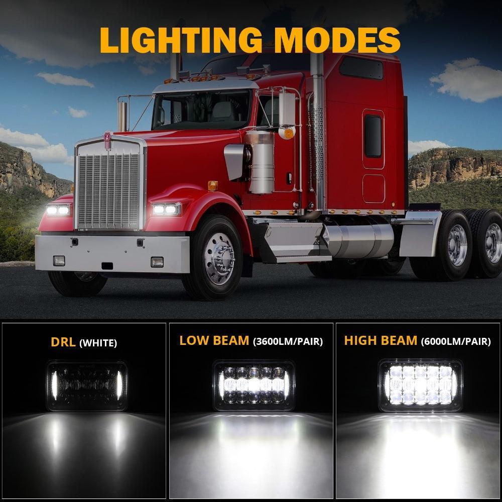 Auxbeam 4x6 LED Headlights Rectangular Headlamps Hi/Lo Sealed Beam