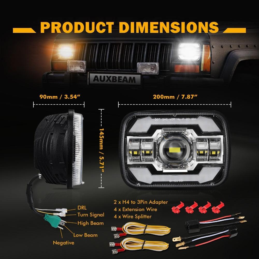 Auxbeam Starlight Flow Series 7x6 Inch Sealed Beam LED Headlights