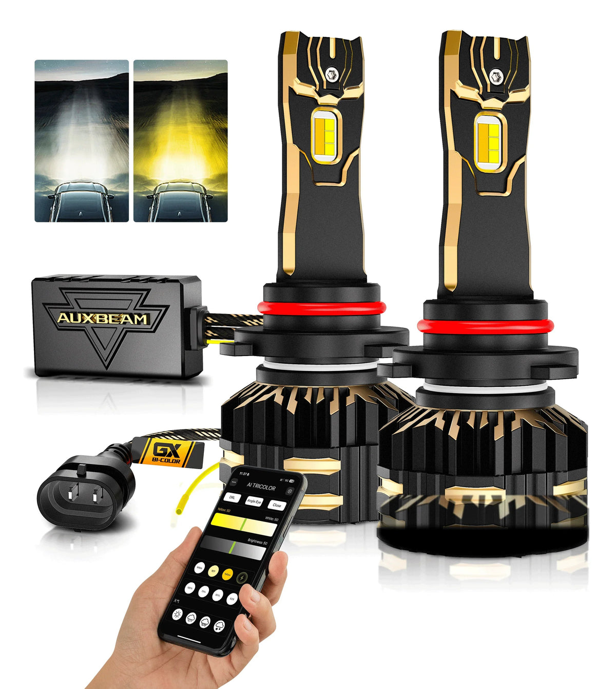 Auxbeam 9005/HB3 LED Bulb Fog Light/Low Beam Lighs 110W GX Bi-Color Smart Series