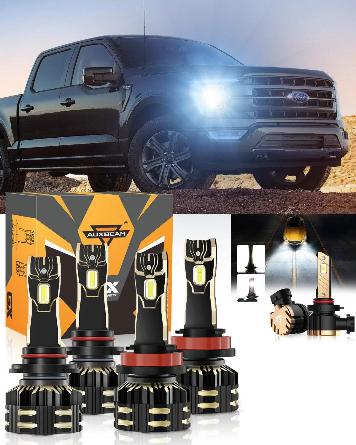 Auxbeam LED Headlight Bulbs Bundle for 2021 Ford F-150 9005 H11