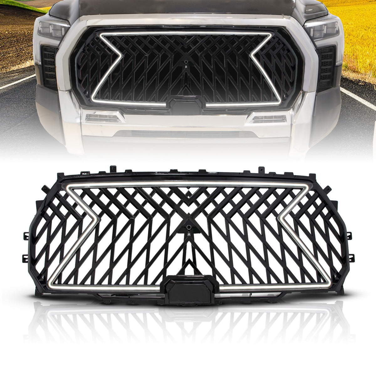 2022-2025 Toyota Tundra Black Housing Full LED Front Grille With Initiation And Running Light/DRL