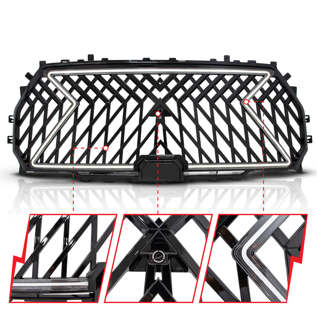 2022-2025 Toyota Tundra Black Housing Full LED Front Grille With Initiation And Running Light/DRL
