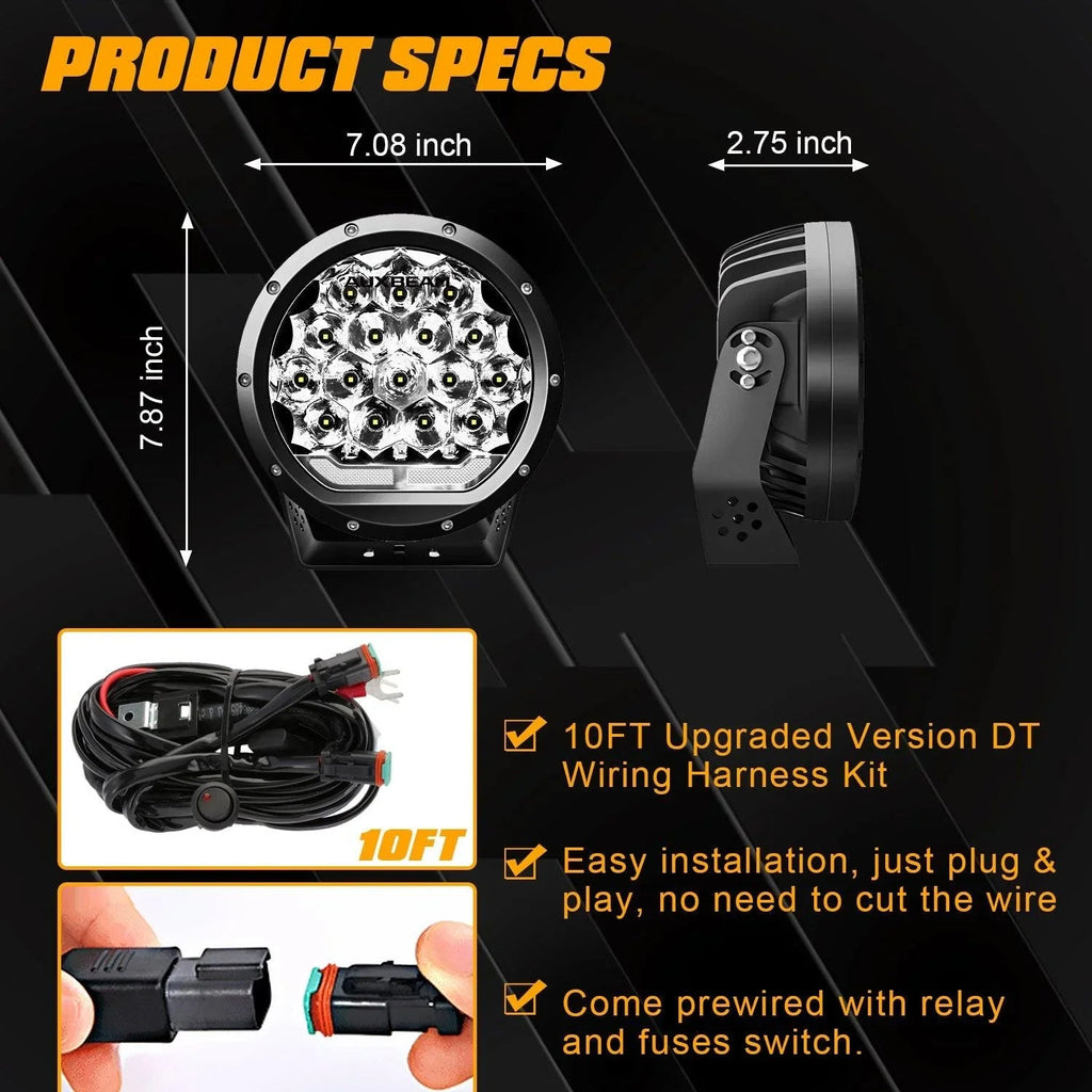 7 Inch 178W Round Off road light Spot Beam LED Driving Lights