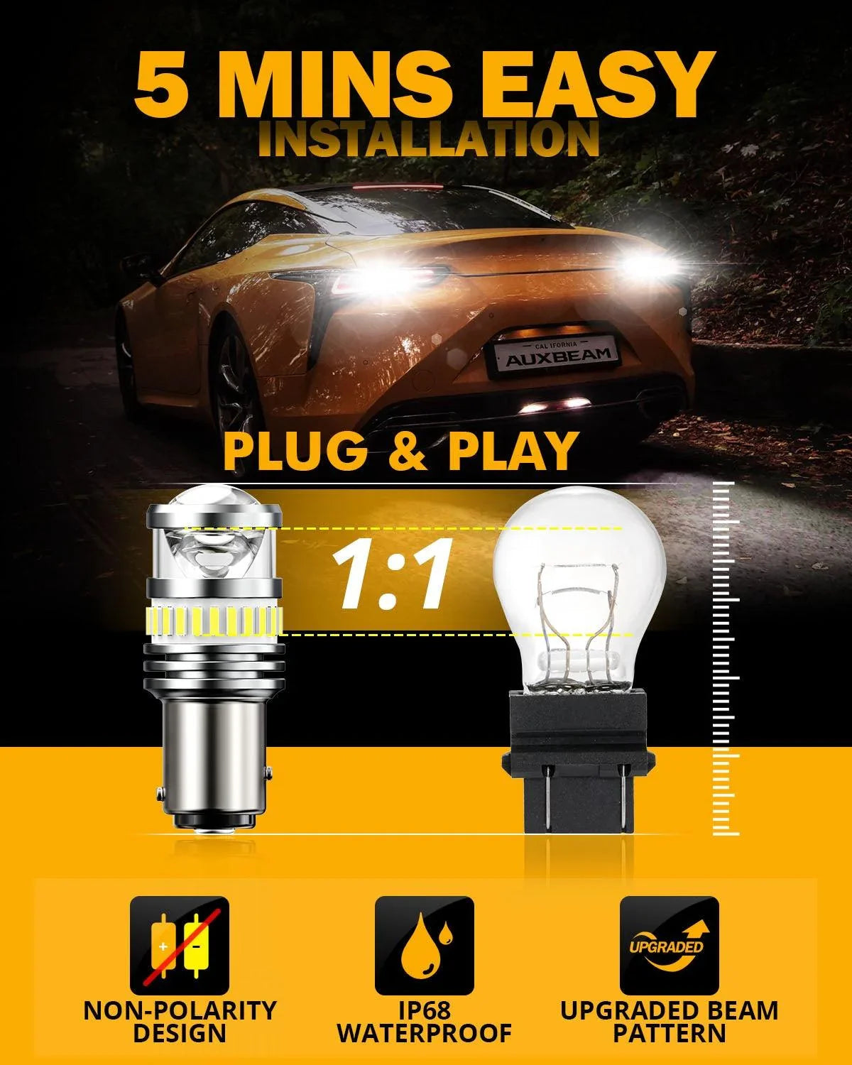 Auxbeam 1157 BAY15D LED Backup Reverse/Turn Signal/Brake Tail Light Bulbs 11W
