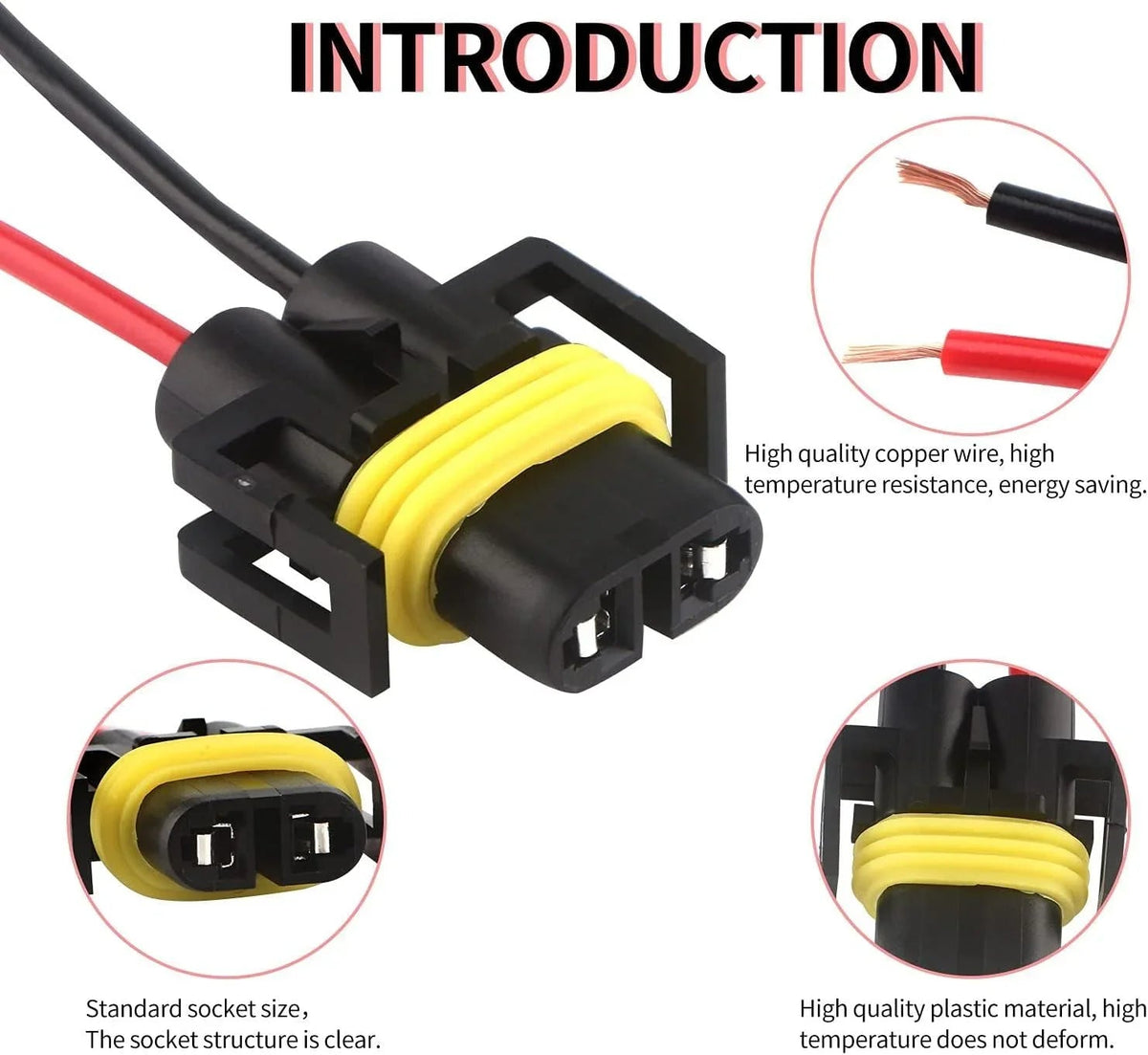 Auxbeam H11 LED Headlight Socket Male & Female Adapter Wiring Harness Connector