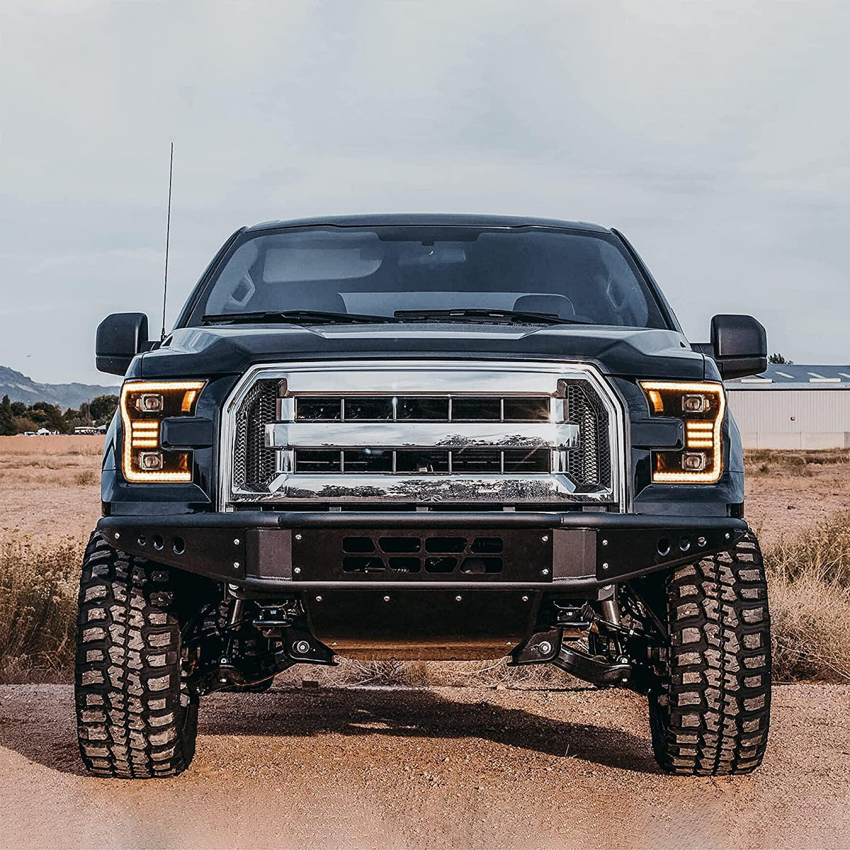 Vland LED Headlight Assembly Dual Beam Projector Black for 2015-2017 Ford F150