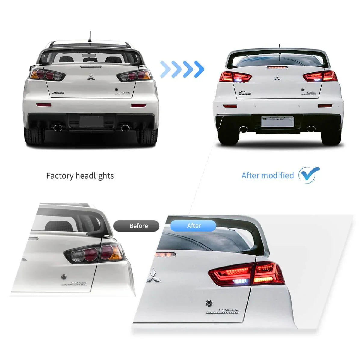 Vland LED Tail Light Assembly for 2008-2017 Mitsubishi Lancer & EVO X