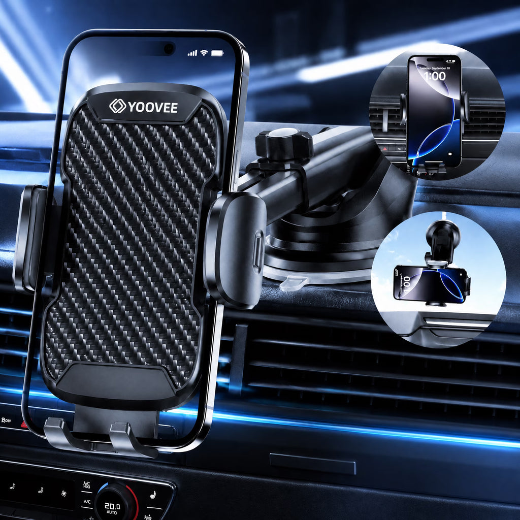 YOOVEE 3-in-1 Universal Car Phone Holder - Heavy-Duty Dash, Windshield & Vent Mount