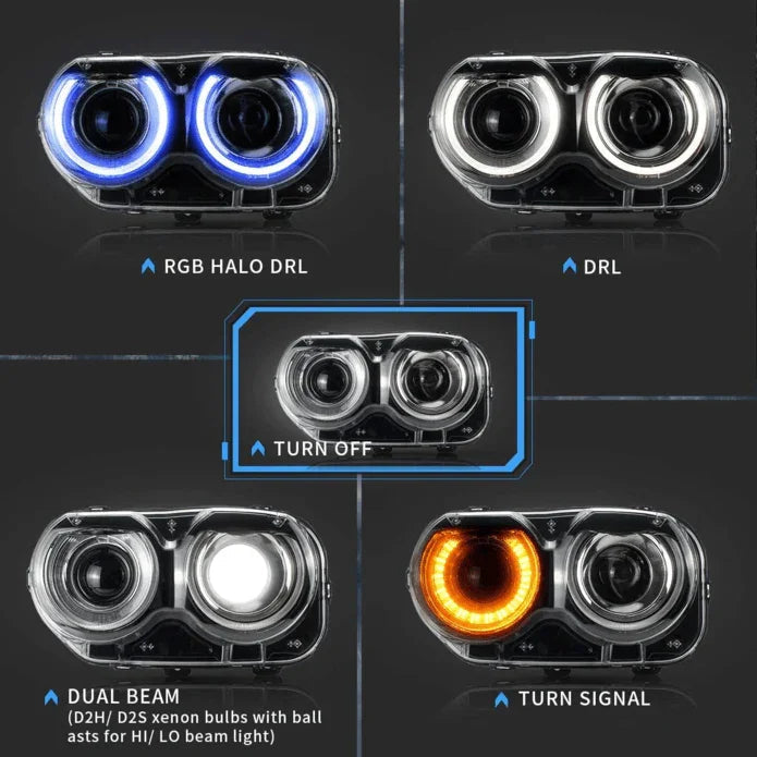 Vland LED Headlight Assembly for 2015-2024 Dodge Challenger 3rd Gen Facelifted
