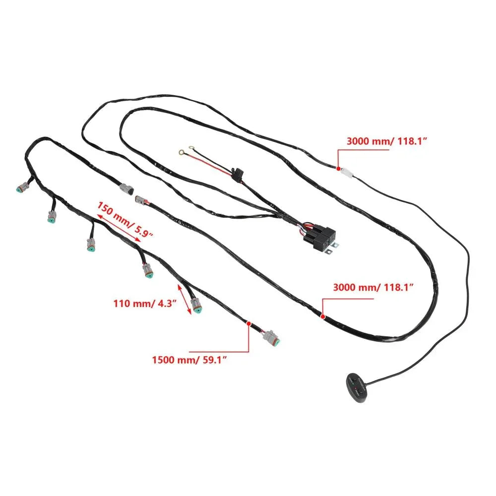 6-LED Pod Light Power Wiring Harness Kit with 3 PIN DT Plug