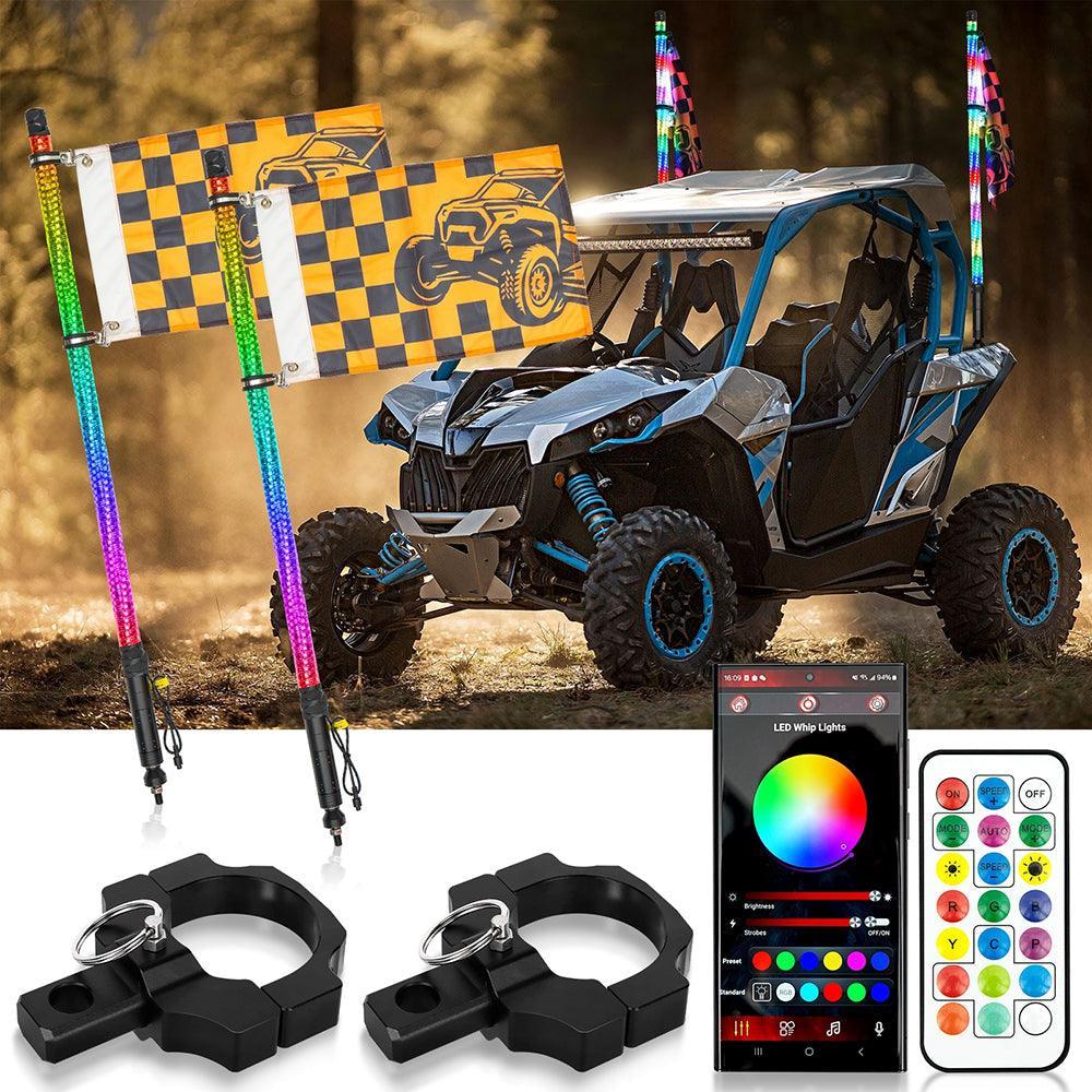 Auxbeam 3.8FT LED RGB Whip Lights with Turn Signal & Brake Light