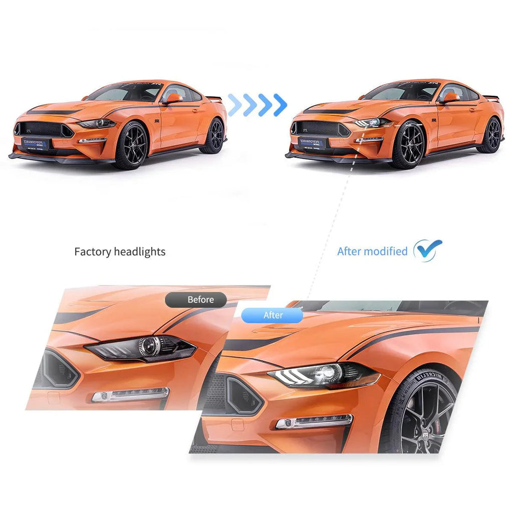 Vland LED Headlight Assembly Dual for 2018-2024 Ford Mustang 6th Gen Facelifted