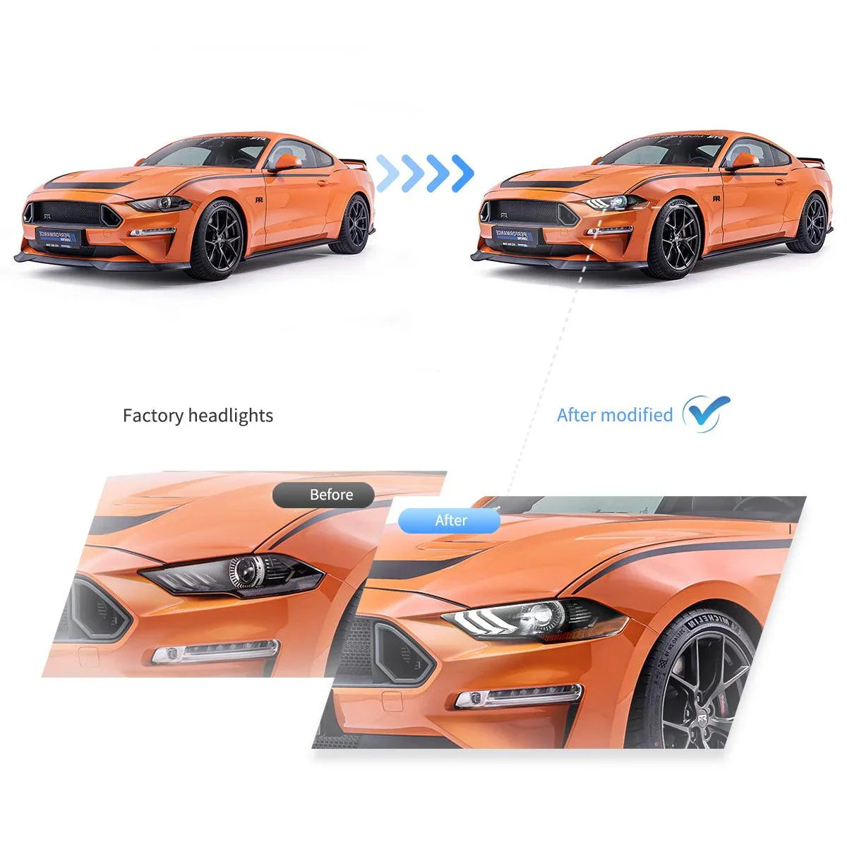 Vland LED Headlight Assembly Dual for 2018-2024 Ford Mustang 6th Gen Facelifted