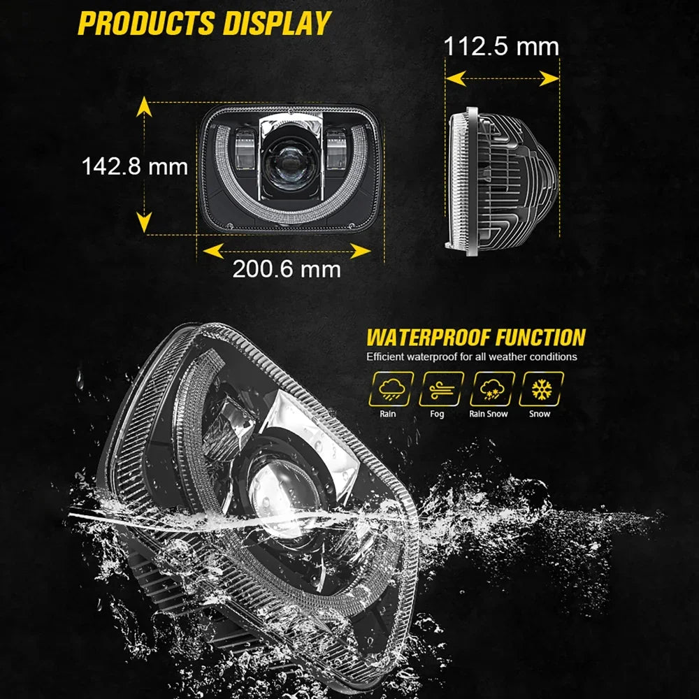 Auxbeam 7x6 Inch Sealed Beam LED Headlights for Jeep Cherokee XJ/Wrangler YJ