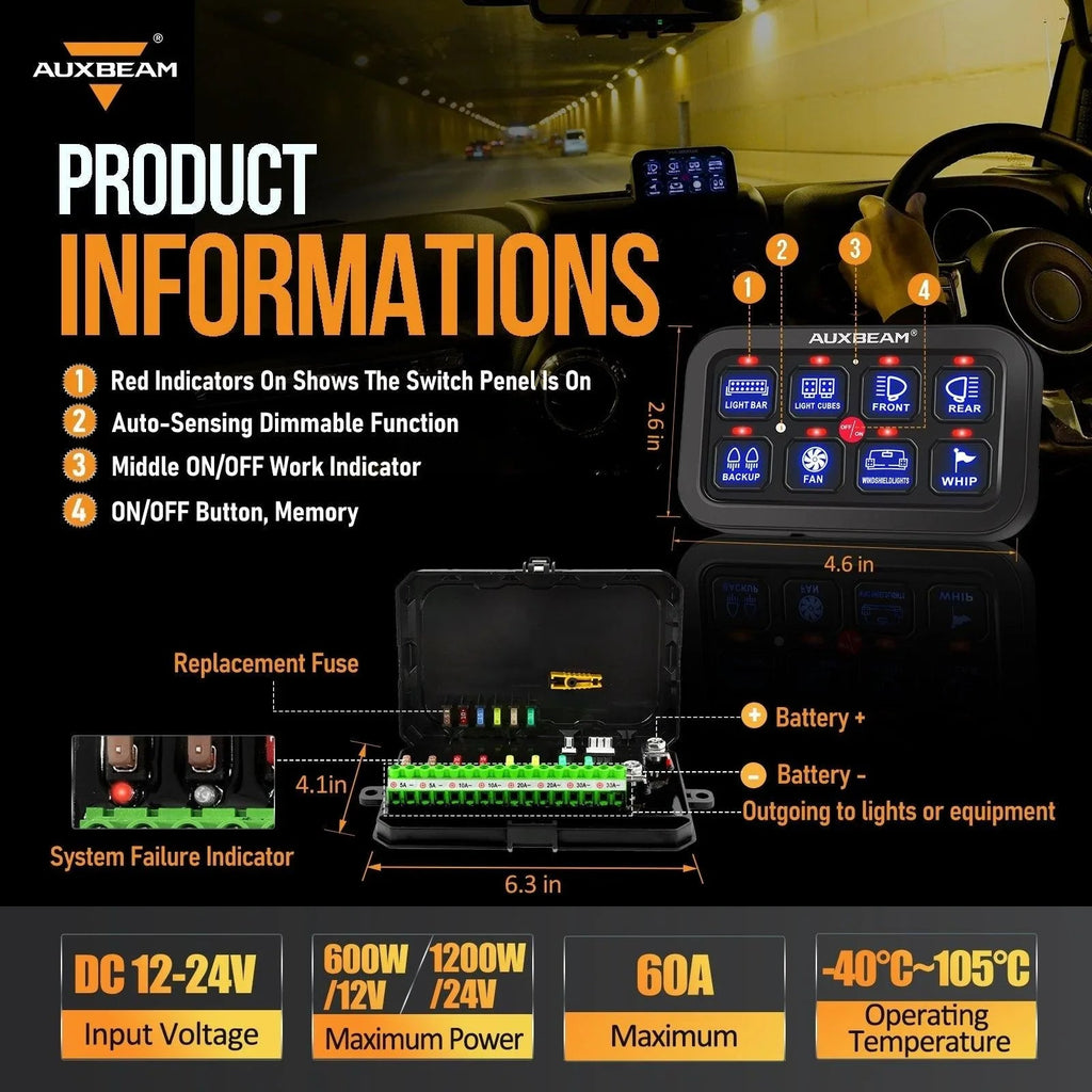 6/8 Gang LED Switch Panel, Off Road Light Controller