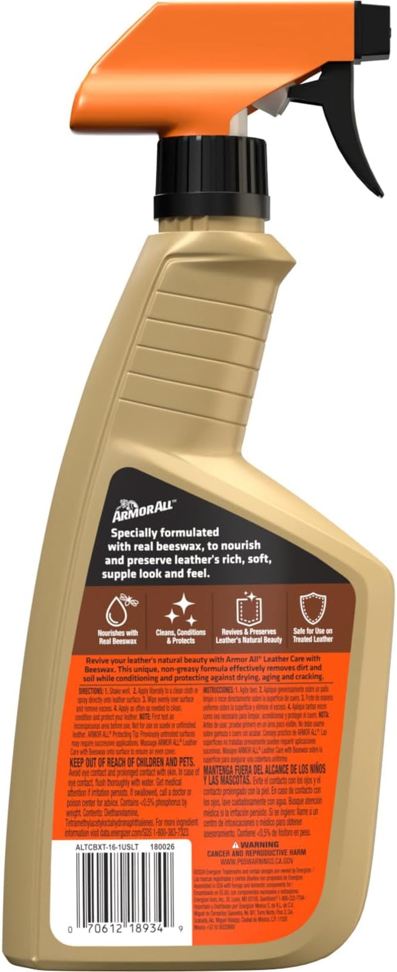 Armor All Leather Care Spray with Real Beeswax - Cleaner, Conditioner & Protectant (16 fl oz)