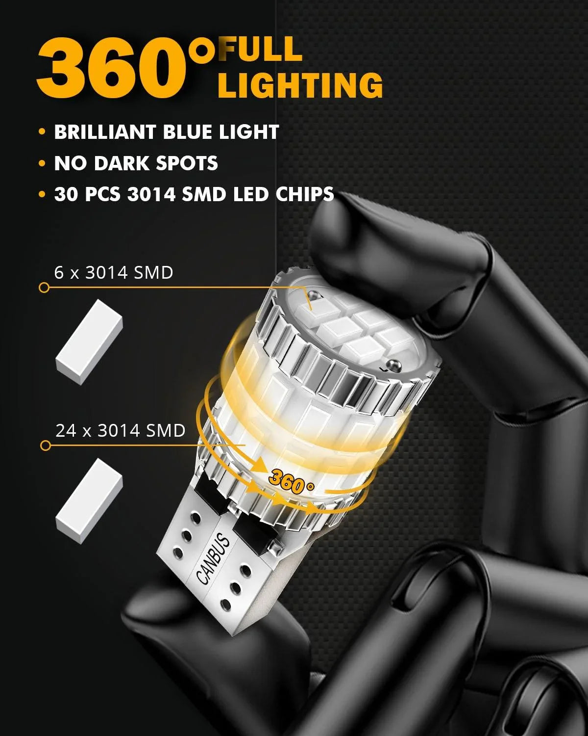 Auxbeam 168 2825 W5W T10 LED License Plate/Side Marker/Interior Light Bulbs 3W