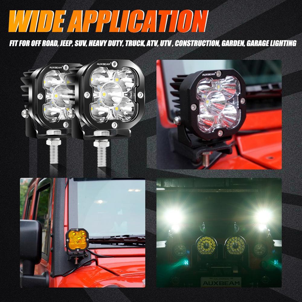 3 Inch 80W 9600LM LED Pods Lights White&Amber for ATV UTV SIDE BY SIDE 4X4