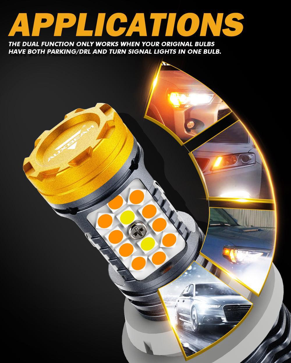 Auxbeam T25 3157 3156 LED Front Turn Signal & DRL Light Bulbs Dual Color
