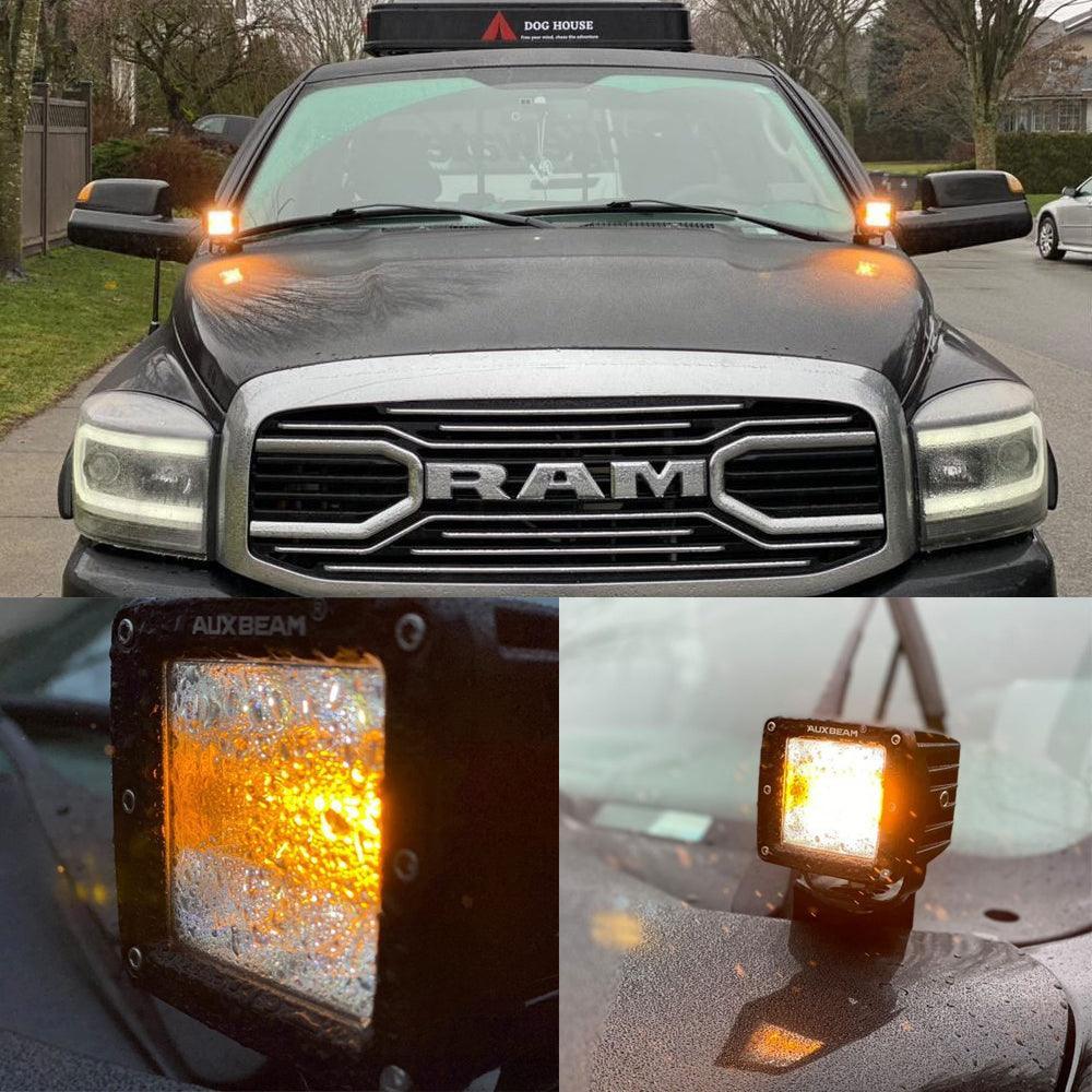 3 inch 6 Modes White&Amber LED Square Light Pod Working Lights with Wiring Harness for SUV ATV UTV Trucks Pickup Boat