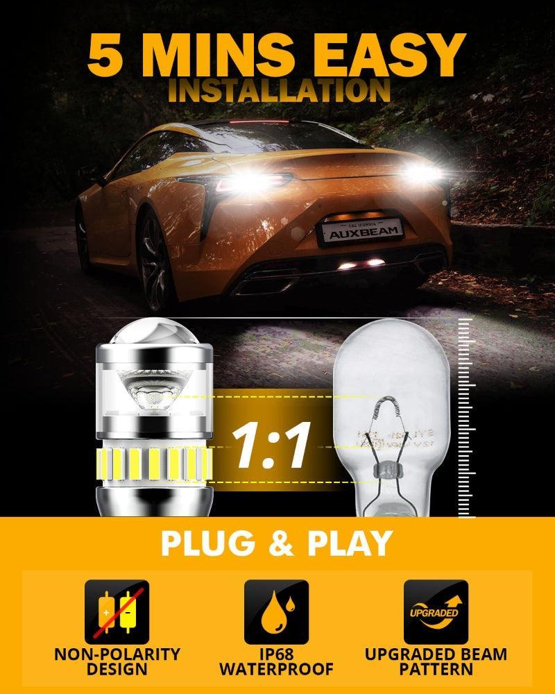 Auxbeam 912 921 T15 W16W LED Backup/Brake/Tail Light Bulbs 10W 4000ML 6500K