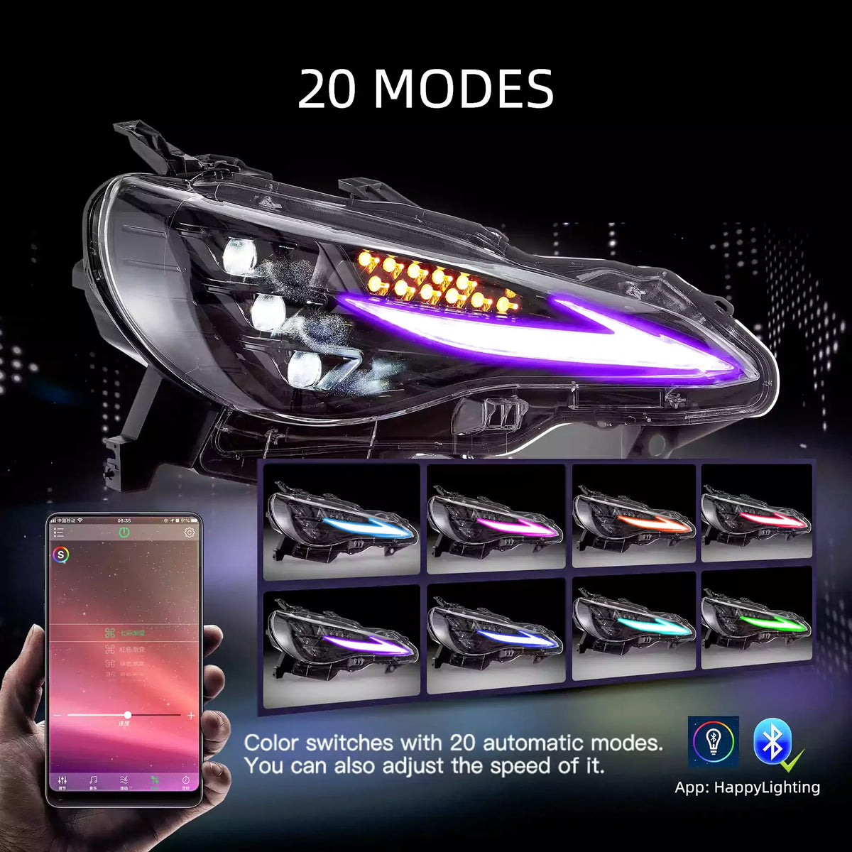 Vland RGB LED Headlight Assembly for 2012-2021 Toyota 86, Subaru BRZ, Scion FR-S
