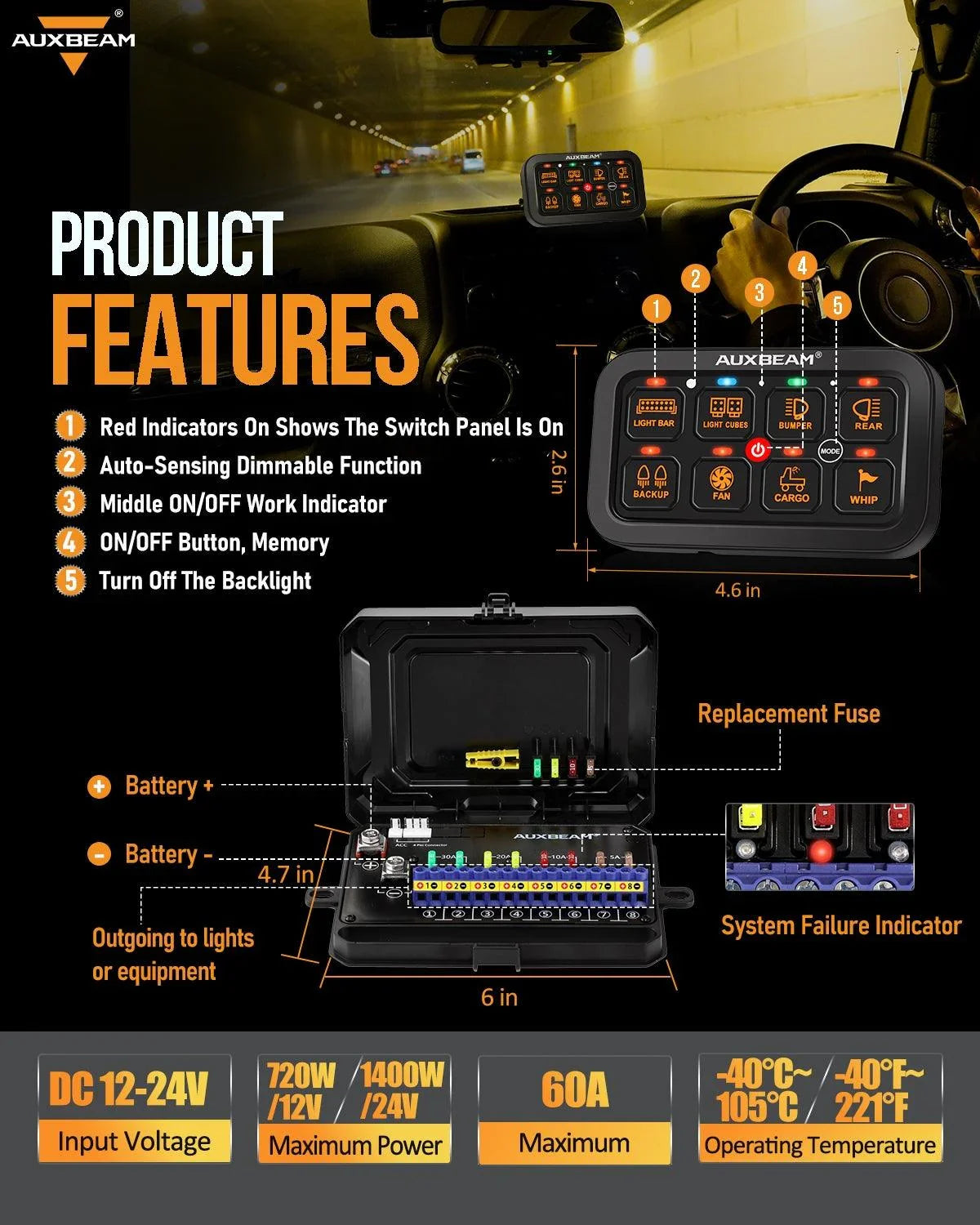 Auxbeam RGB Series 4/6/8/12 Gang LED Switch Panel