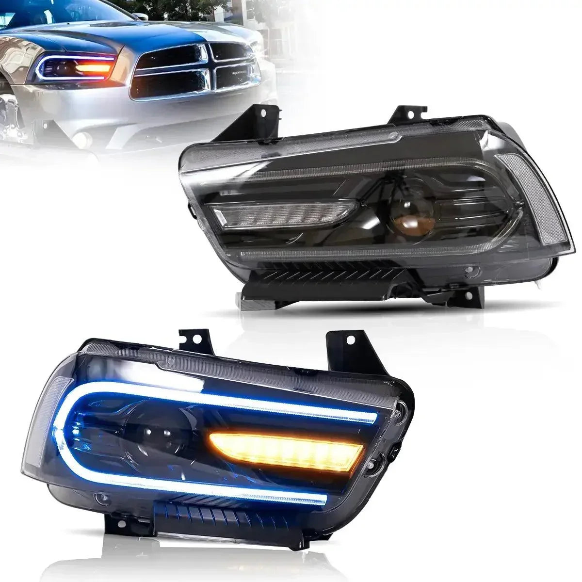 Vland LED Headlight Assembly RGB Dual Beam for 2011-2014 Dodge Charger(LD)
