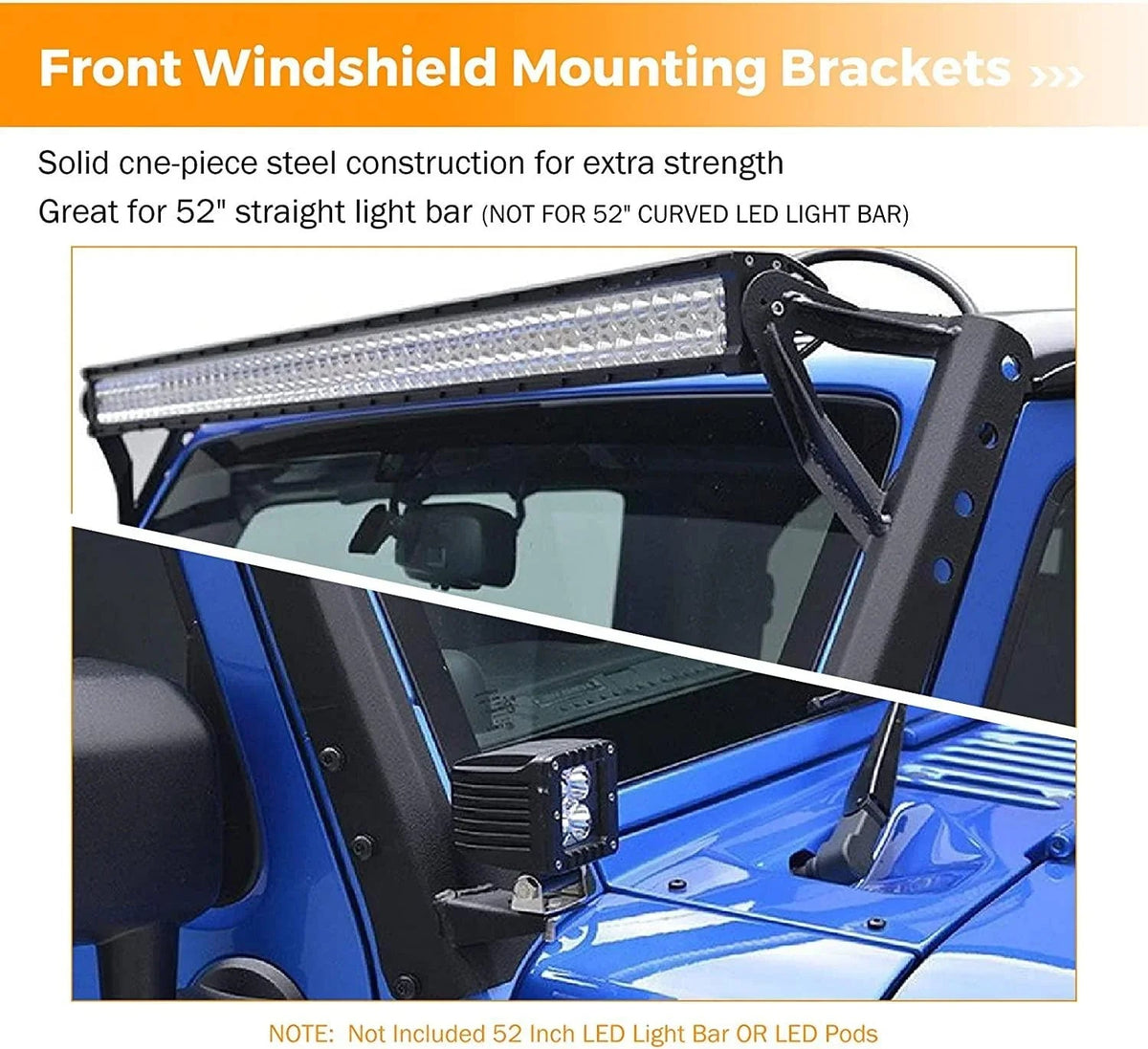 Auxbeam 52" Straight LED Light Bar & 4" LED PODS for Jeep Wrangler JK 2007~2017
