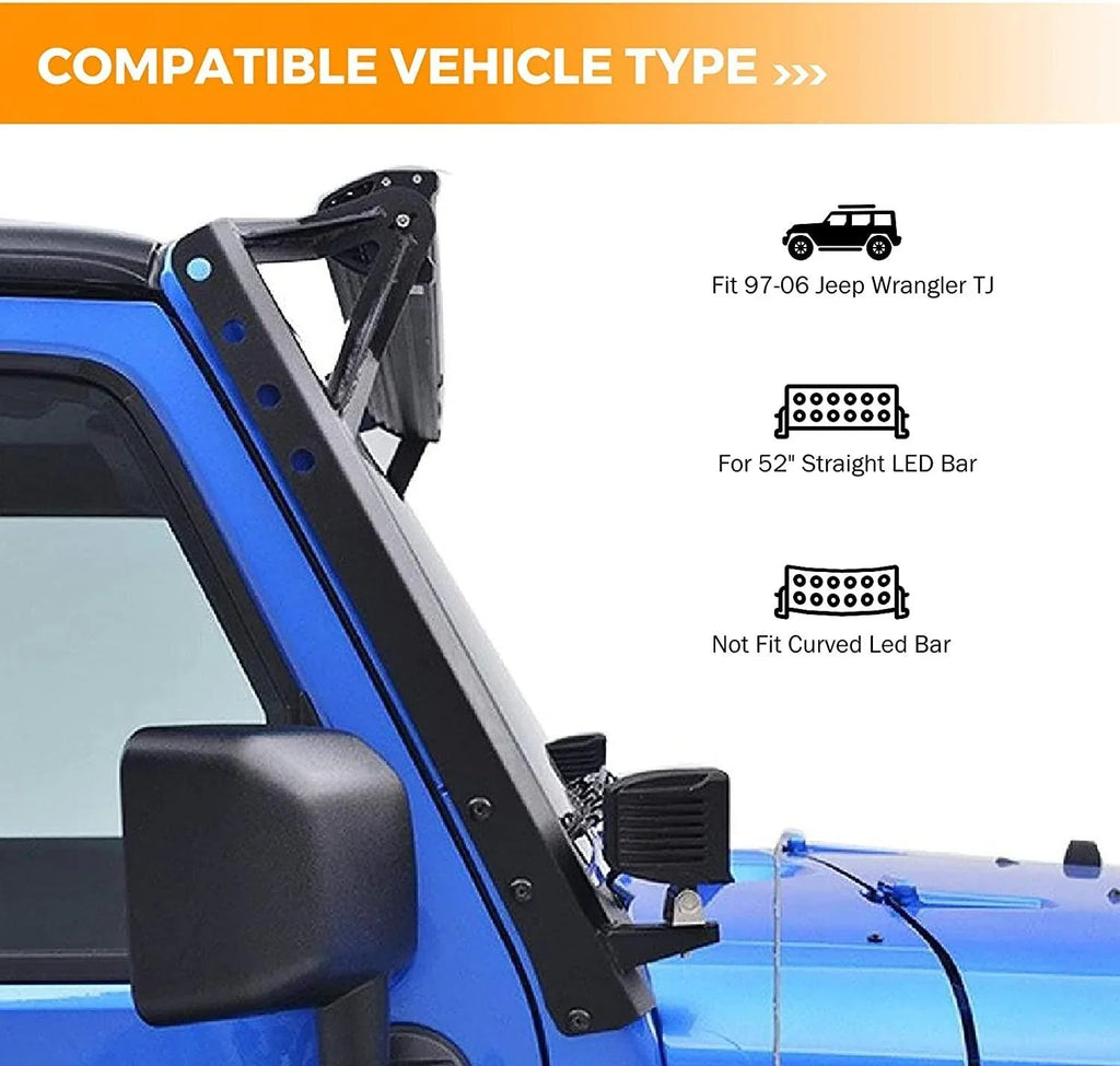 Auxbeam 52" Straight LED Light Bar & 4" LED PODS for Jeep Wrangler JK 2007~2017