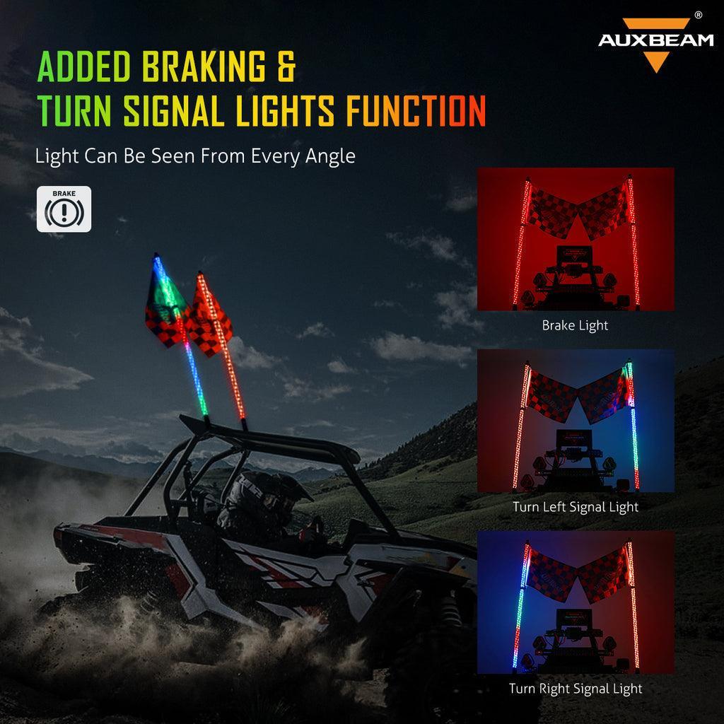 Auxbeam 2Pcs 3FT RGB LED Whip Lights with Turn Signal & Brake Light + RGB LED