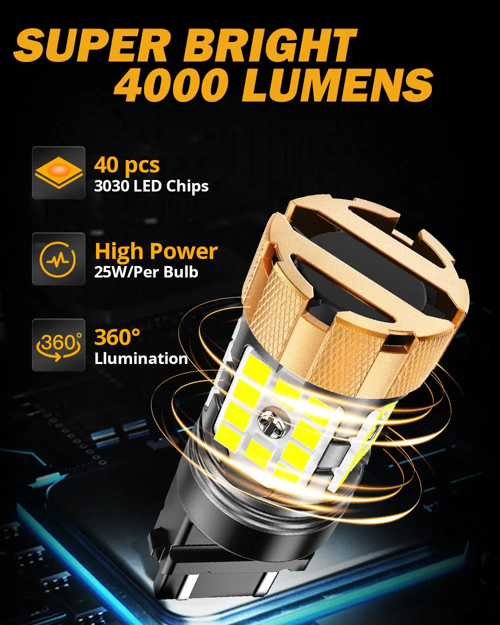 Auxbeam T25 3157 3156 LED Backup Reverse/Turn Signal/Brake Tail Light Bulbs 50W