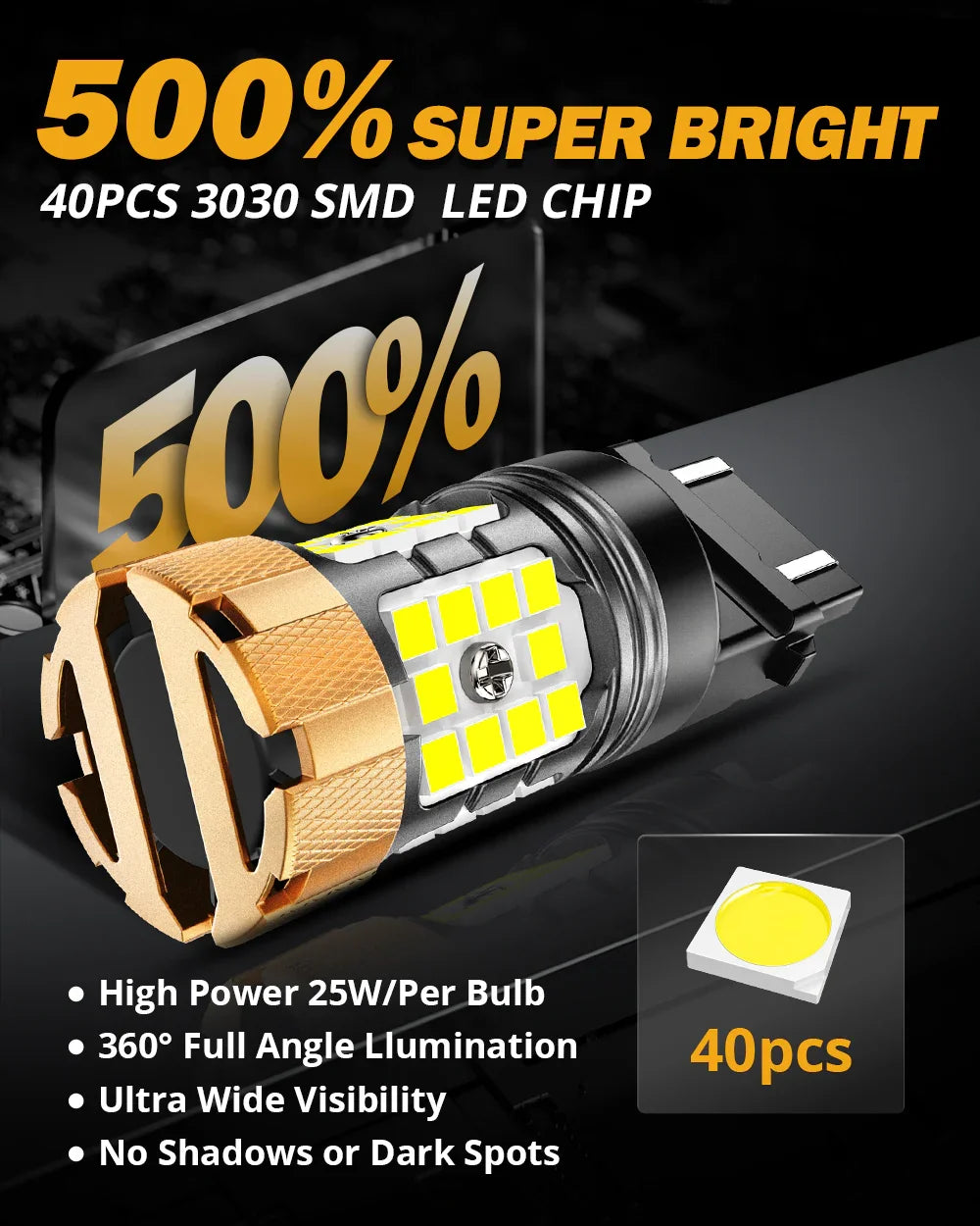Auxbeam T25 3157 3156 LED Backup Reverse/Turn Signal/Brake Tail Light Bulbs 50W