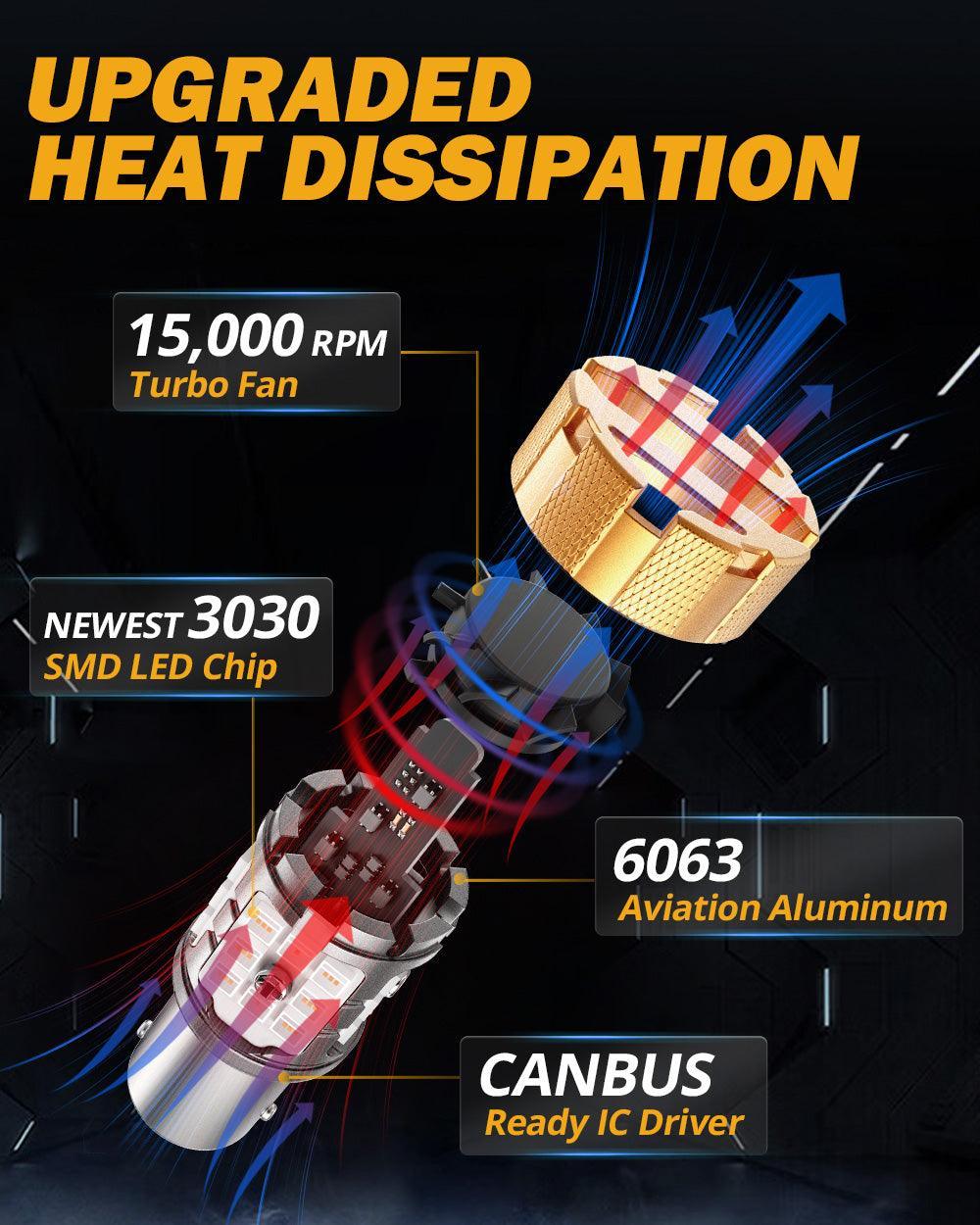 Auxbeam 1157 BAY15D LED Brake/Tail Light Bulbs 50W Red B21-PRO Series 2 Bulbs