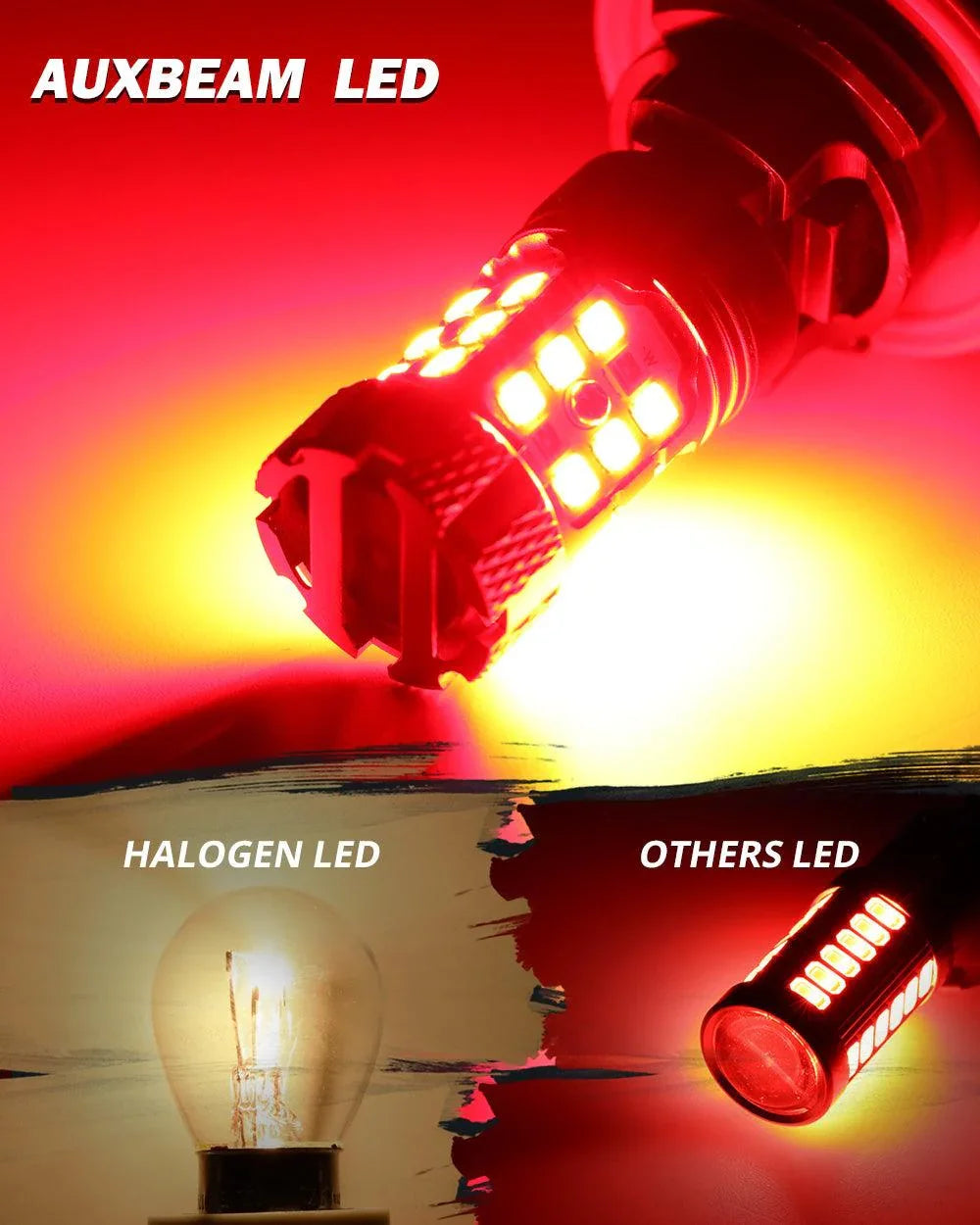 Auxbeam 1157 BAY15D LED Brake/Tail Light Bulbs 50W Red B21-PRO Series 2 Bulbs