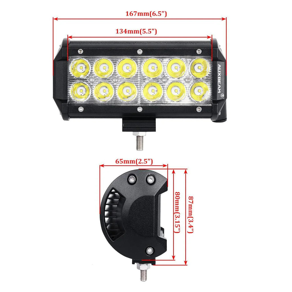 Auxbeam 6.5 inch Classic-SM Series Dual Row LED Light Bar 6000K White Spot/Flood