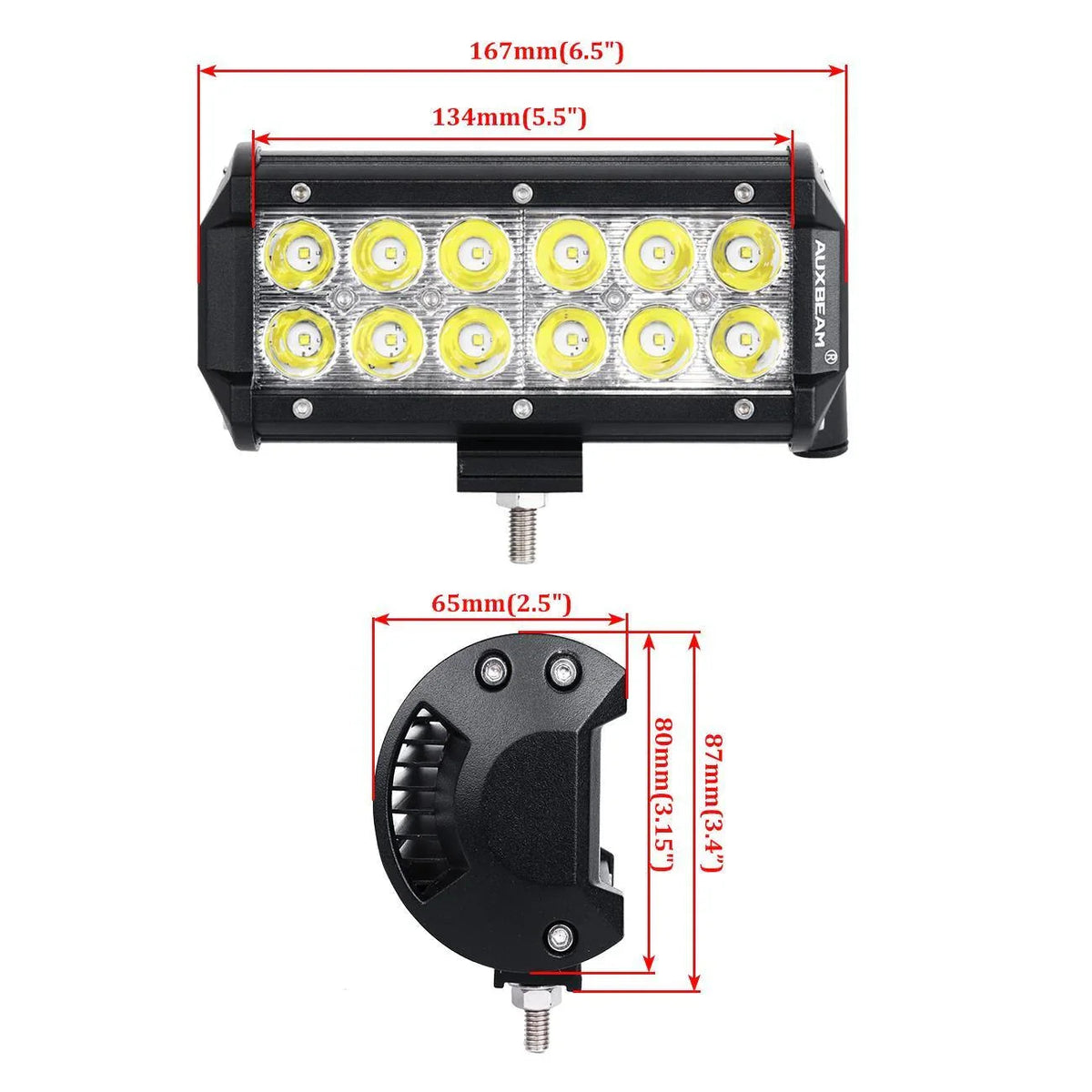 Auxbeam 6.5 inch Classic-SM Series Dual Row LED Light Bar 6000K White Spot/Flood
