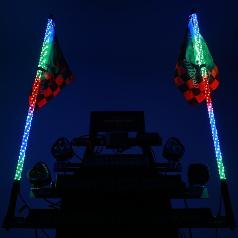 Auxbeam 2Pcs 3FT RGB LED Whip Lights with Turn Signal & Brake Light + RGB LED