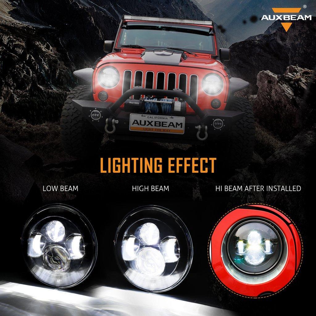 Auxbeam 7'' LED Headlight Replacement + 4'' LED Fog Light + for Jeep Wrangler JK