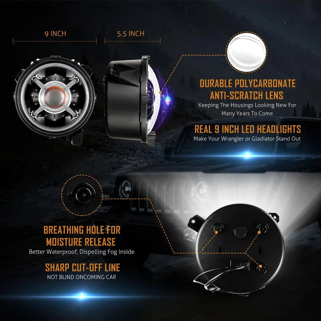 Auxbeam 9 Inch RGB Headlights for Jeep Wrangler JL JLU Sport Rubicon Sahara