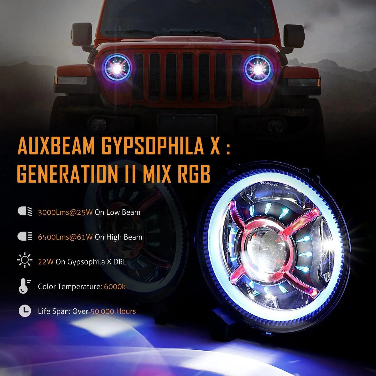 Auxbeam 9 Inch RGB Headlights for Jeep Wrangler JL JLU Sport Rubicon Sahara