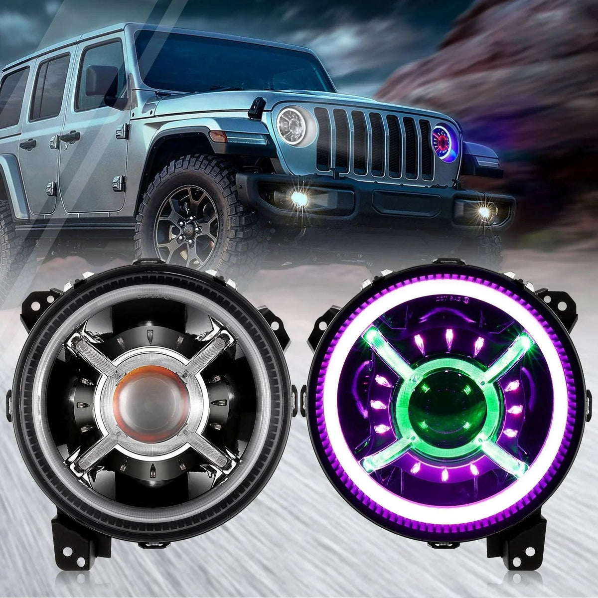 Auxbeam 9 Inch RGB Headlights for Jeep Wrangler JL JLU Sport Rubicon Sahara
