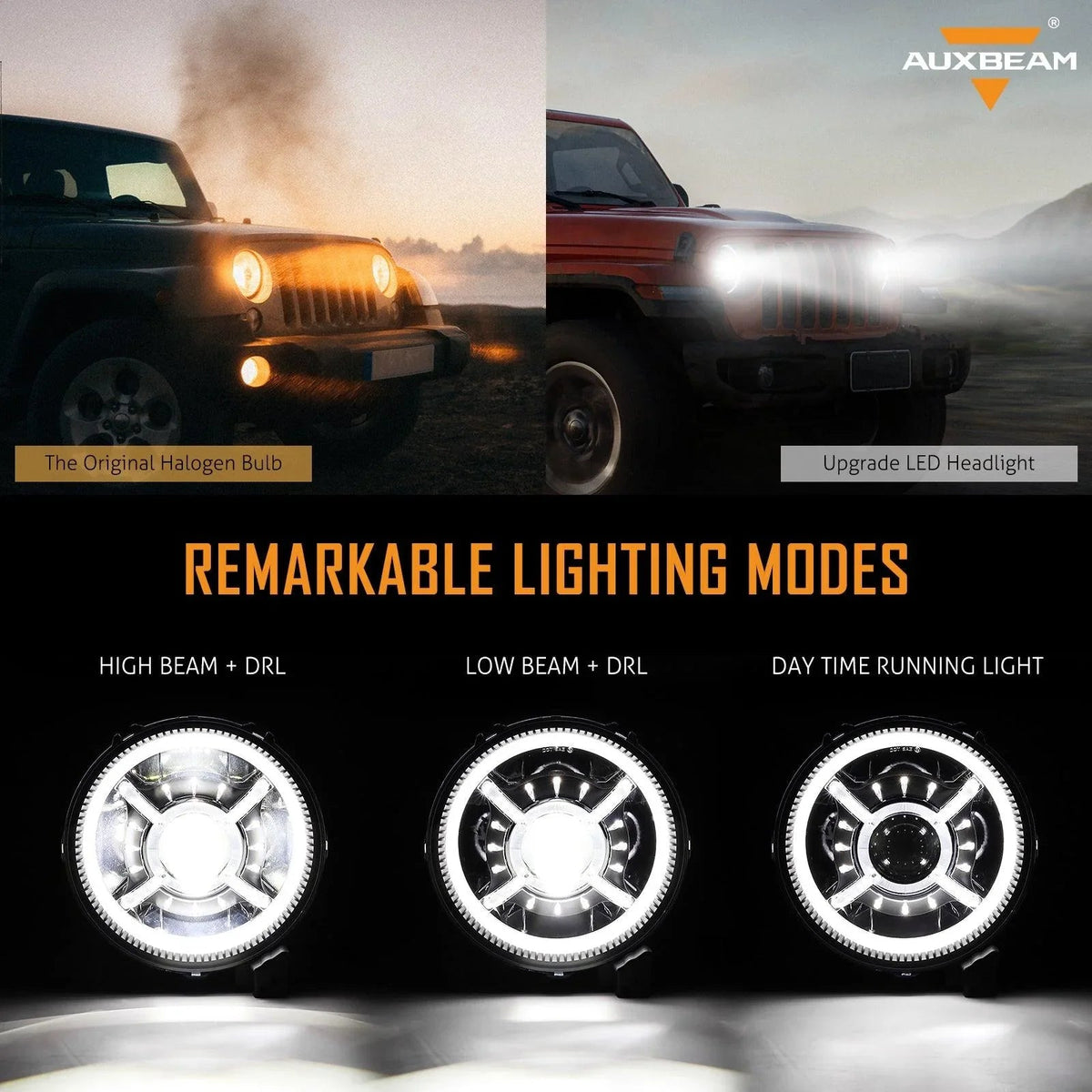 Auxbeam 9'' Round RGB LED Headlights Bluetooth for Jeep Wrangler JL 2018-2019