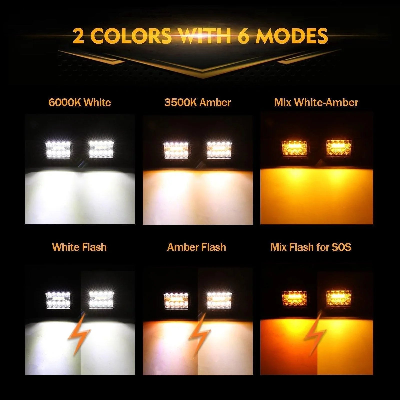 3 inch 72W 6 Modes White&Amber LED Working Light for SUV ATV UTV Trucks Pickup Boat