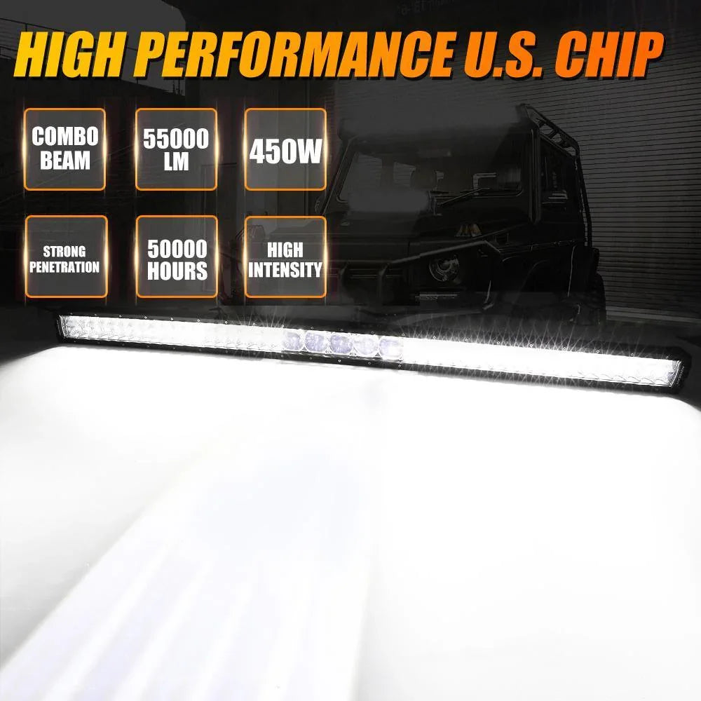 Auxbeam 7" LED Halo Headlights + 5D-PRO 52" Straight LED for Jeep Wrangler TJ