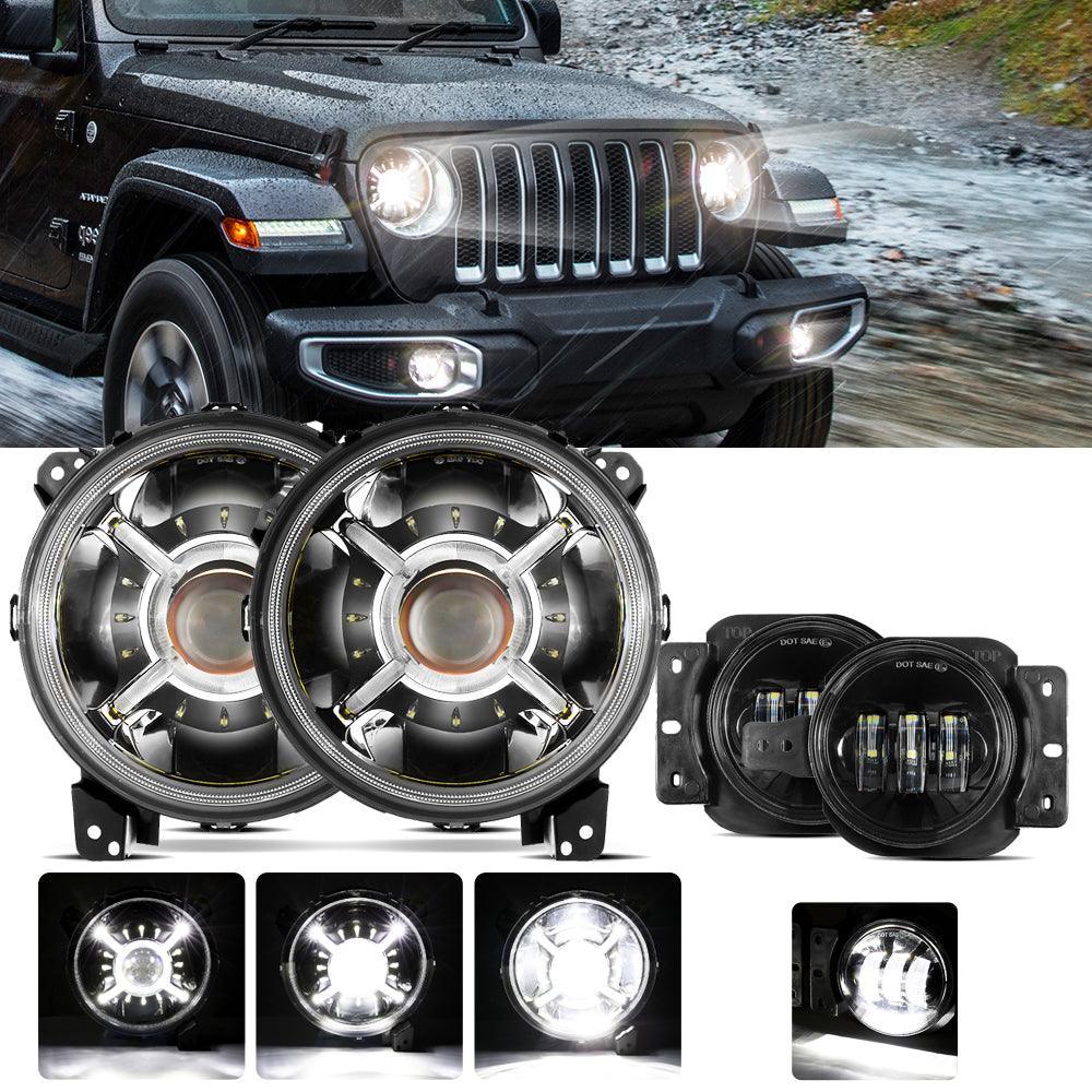 Auxbeam 9'' Round 100W LED Headlights for 2018-2022 Jeep Wrangler JL, 2019-2022