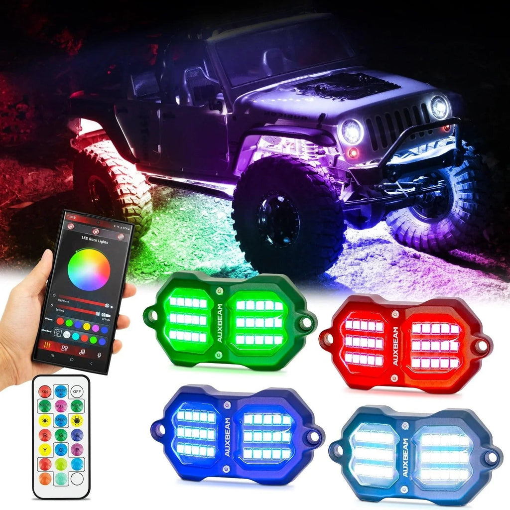 Auxbeam Vibrant Series RGB LED Rock Lights Kit Multicolor Neon Underglow Lights