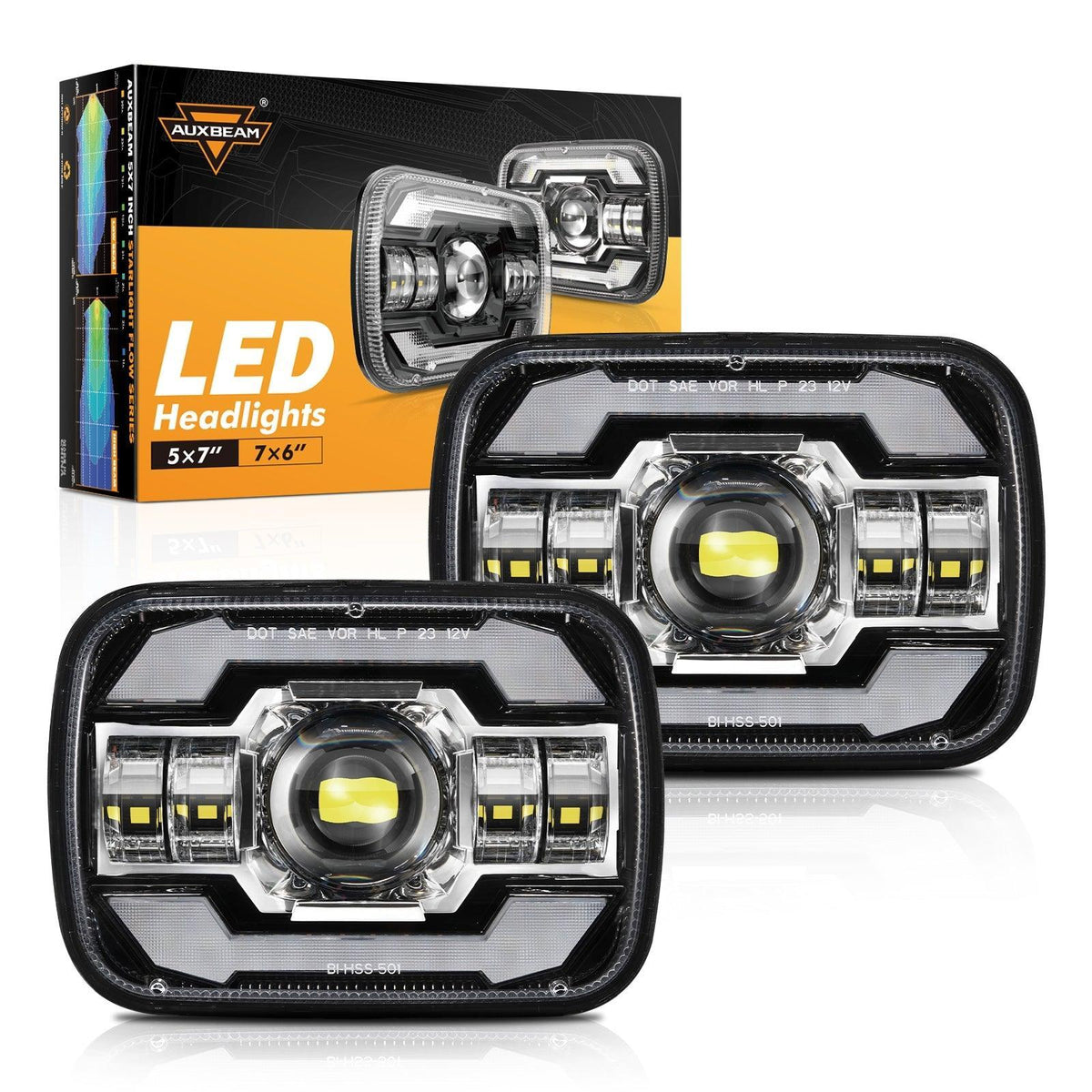 Auxbeam Starlight Flow Series 7x6 Inch Sealed Beam LED Headlights