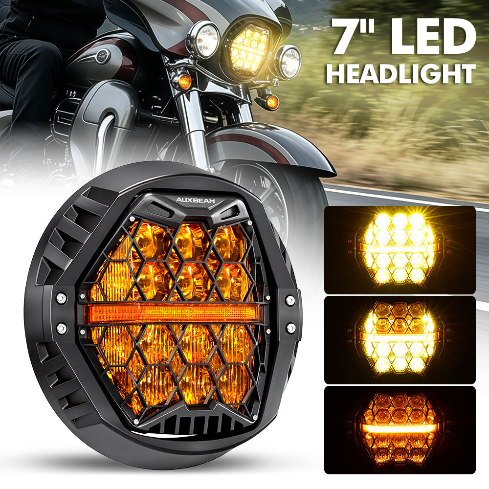 Auxbeam 7 Inch 120W DOT Motorcycle LED Headlight for Kawasaki Vulcan Mean Streak